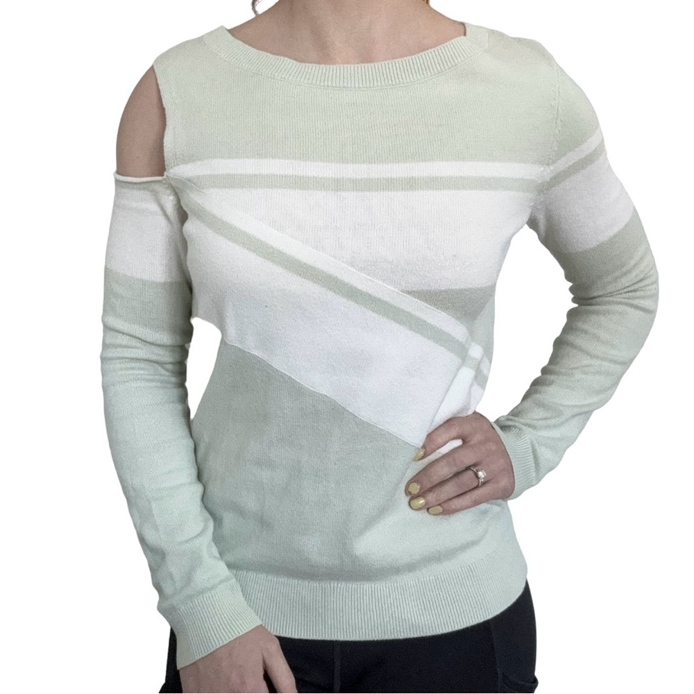 Express mint green sweater asymmetrical cold shoulder preppy white stripe Y2K XS